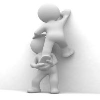 Cartoon figure standing on the shoulders of another to climb a wall