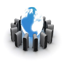 Globe surrounded by server towers